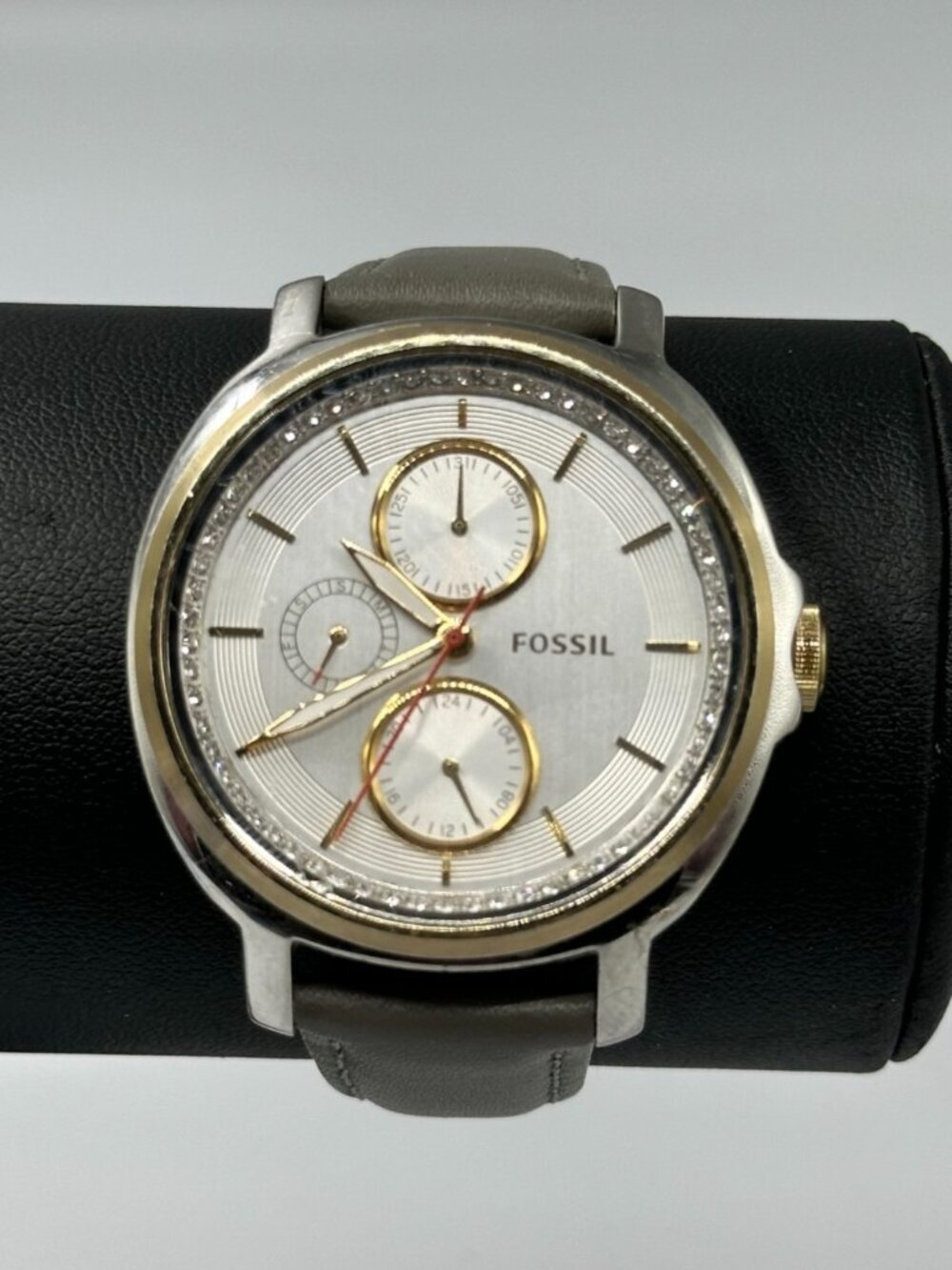 Fossil Chelsey Watch Women Silver Gold Two Tone Grey Leather Band New Battery